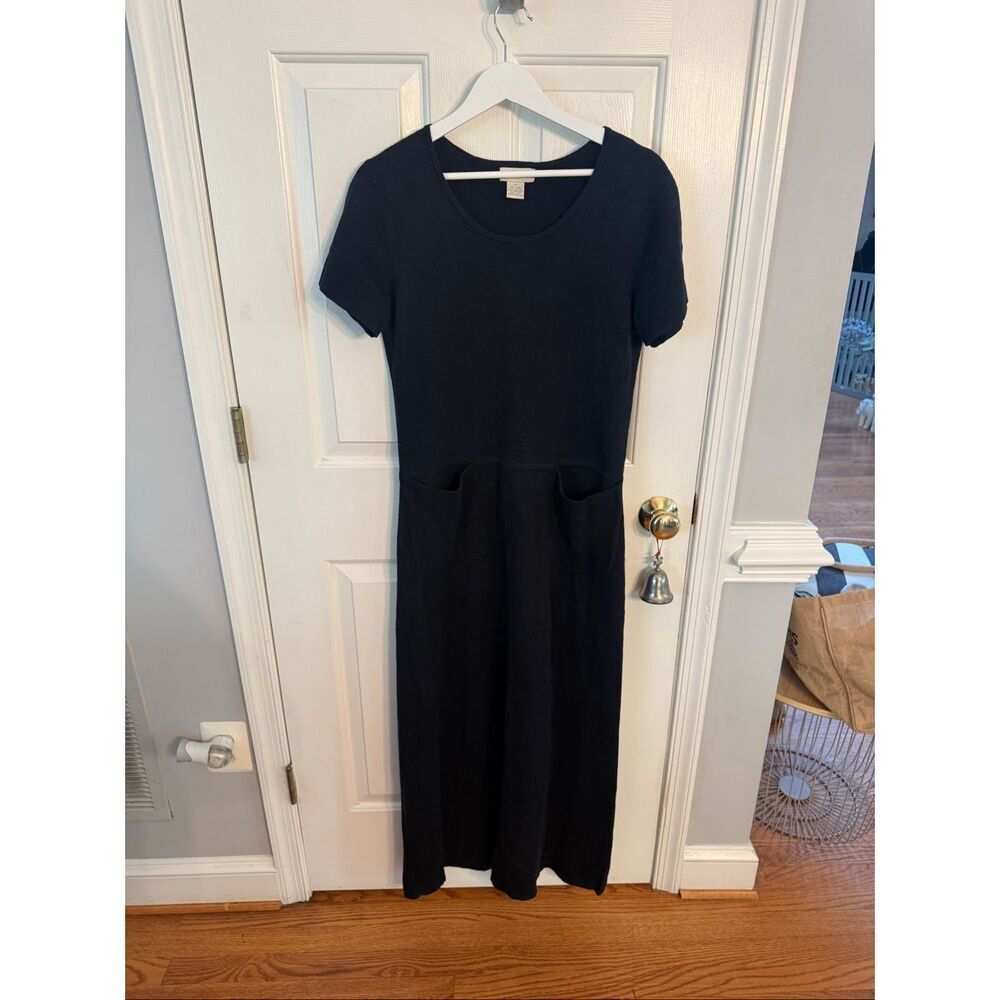 J. Jill Black Linen Blend Knit S/S Maxi Dress w/ Pockets Sz S EUC